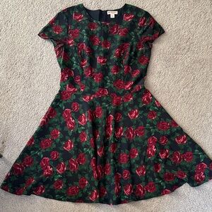 Brooks Brothers Floral Fit & Flare Dress with Red Rose Print